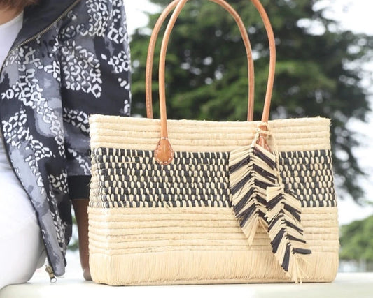 Crochet Rectangle Straw Basket with Feather Charm