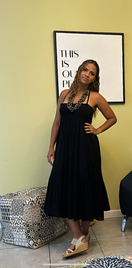 Enchanted Black Midi Dress