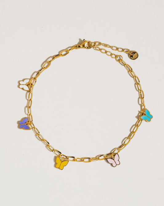 18K Gold Non-Tarnish Multi-Color Butterfly Anklets