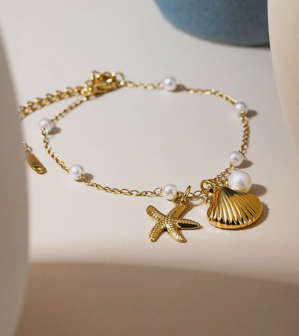 Sirena Gold Plated Seashell, Sea Star and Pearl Bracelet