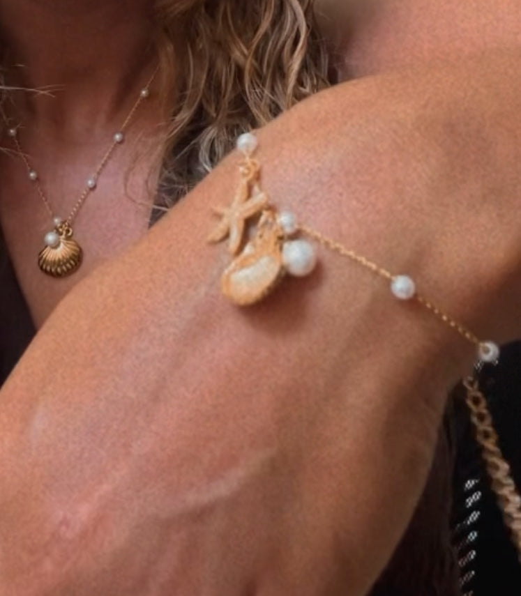 Sirena Gold Plated Seashell, Sea Star and Pearl Bracelet